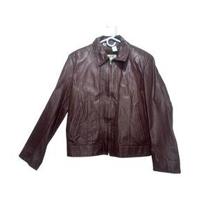 Vintage 70s Sears The Leather Shop Jacket Womens Large Brown Sherpa Lined Biker